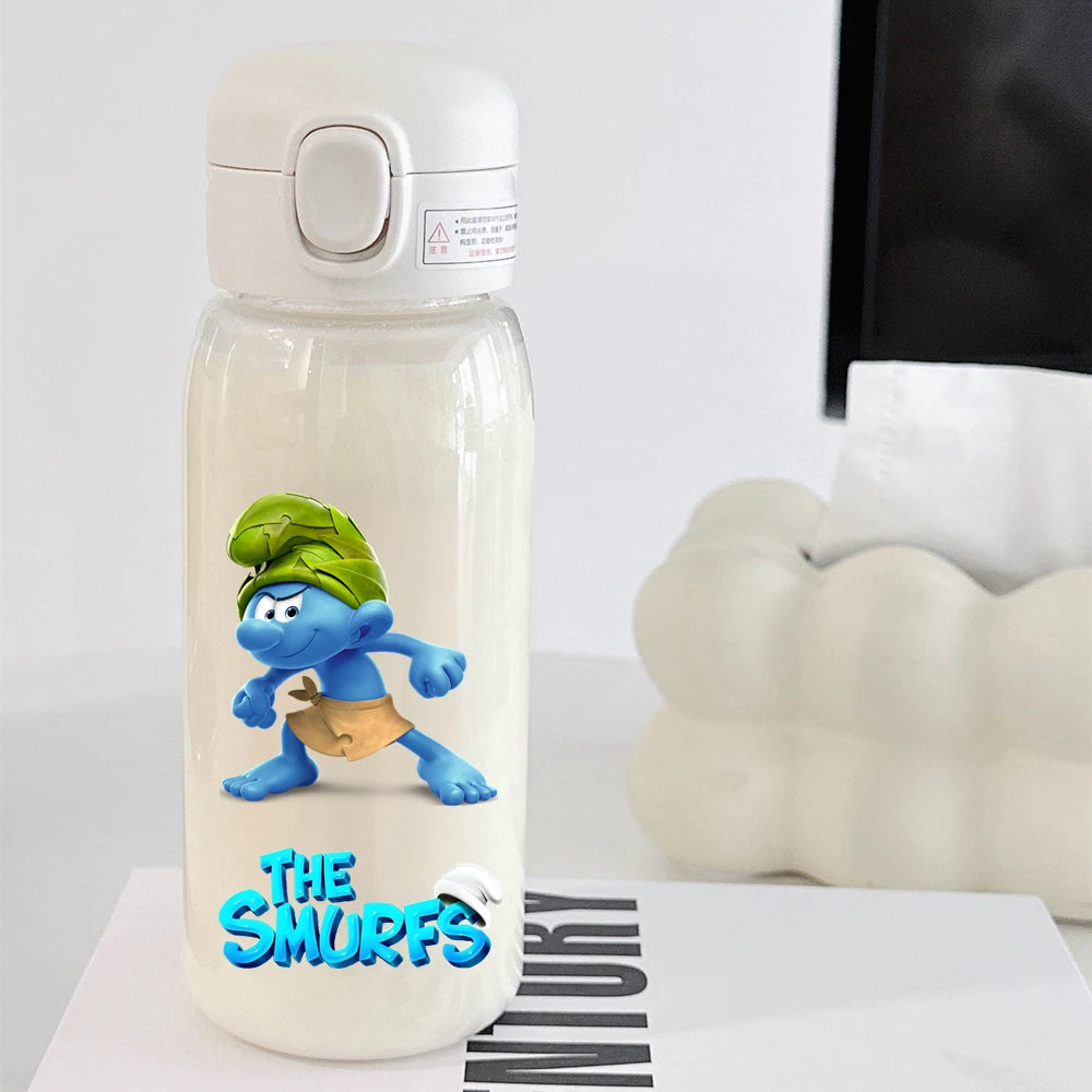 The Smurfs Straw Water Bottle - Large Capacity Cartoon Cup for Kids, Outdoor Sports, Portable Retro Anime Gift-39-600ML-