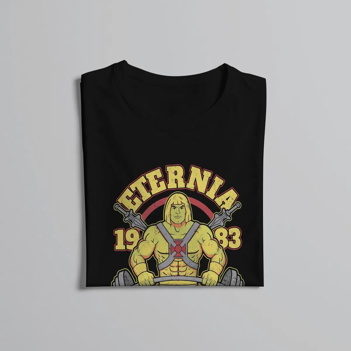 Eternia Gym T-Shirt: Fashion Crewneck Masters of the Universe He-Man Polyester Workout Top - Retro Gym Bro Present-