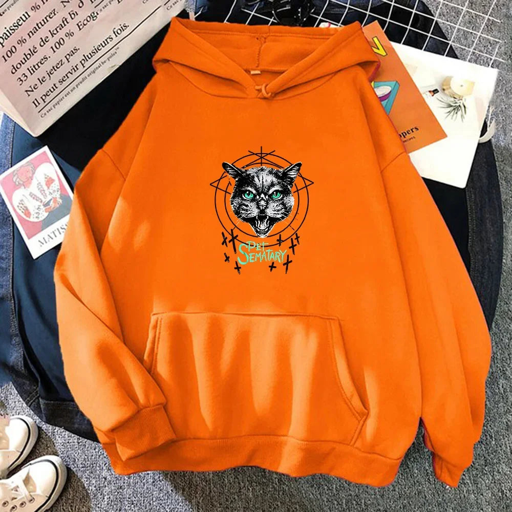 Pet Sematary Hoodie - Stephen King Cat Graffiti - Grunge Street Style Sweatshirts for Men-orange-S-