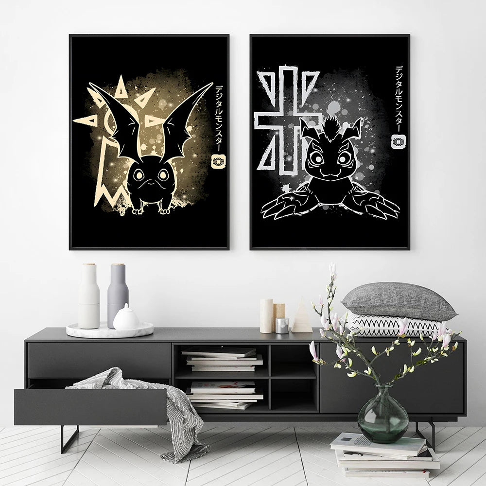 Digimon Canvas Poster - Retro Anime Home Wall Art Hanging Print for Kids Room Decor-