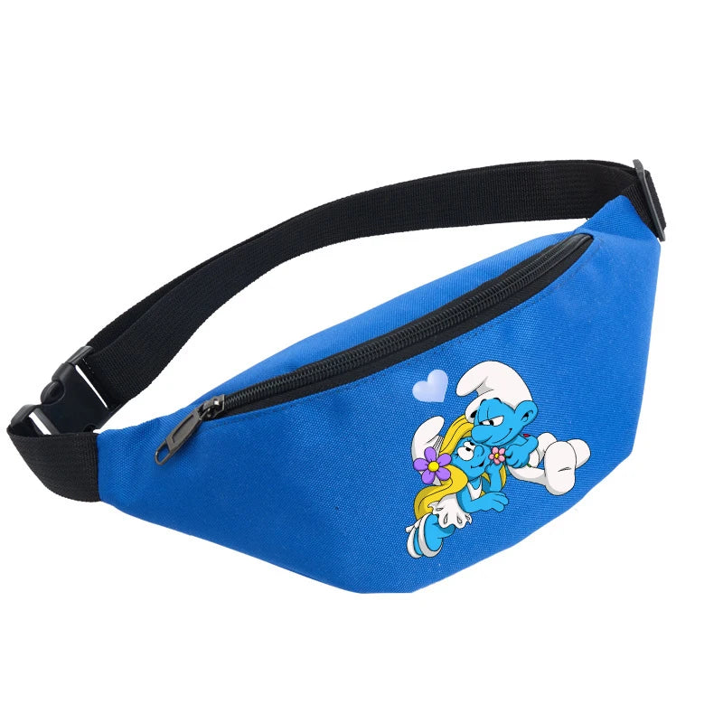 Anime Smurfs Kids Waist Bag - Cartoon Zipper Belt Pack for Outdoor Sports, Travel Shoulder Crossbody Gift Pouch-LJL 46-