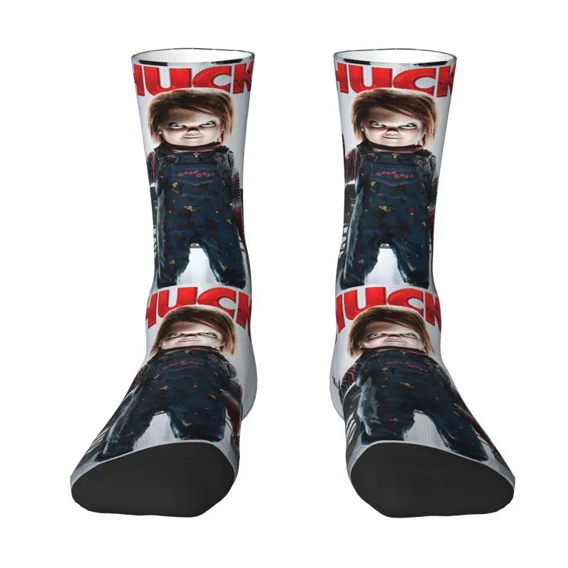 Chucky Childs Play Horror Movie Socks - Cute Printed Design - Women & Men Stretch Crew for All Seasons-18-Crew Socks-