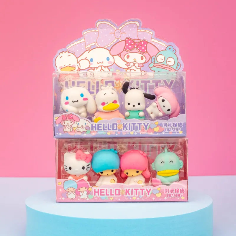 8Pcs/Set Sanrio Toys Kawaii Eraser Girls Student Office Kuromi Cinnamoroll My Melody Hello Kitty Figure Dolls For Children Gift-A-