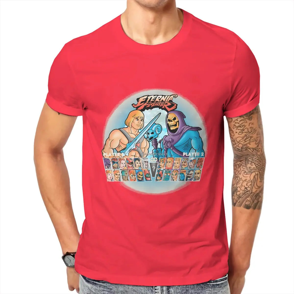 Eternia Fighter T-Shirt: He-Man & Masters of the Universe Gift - Pure Cotton Men's Round Collar Classic Design-Red-L-