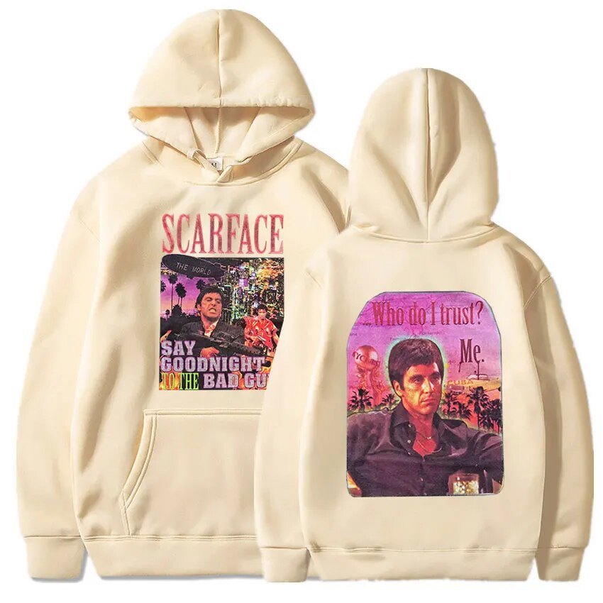 Scarface Tony Montana Hoodie - Double-Sided Print-Khaki-S-