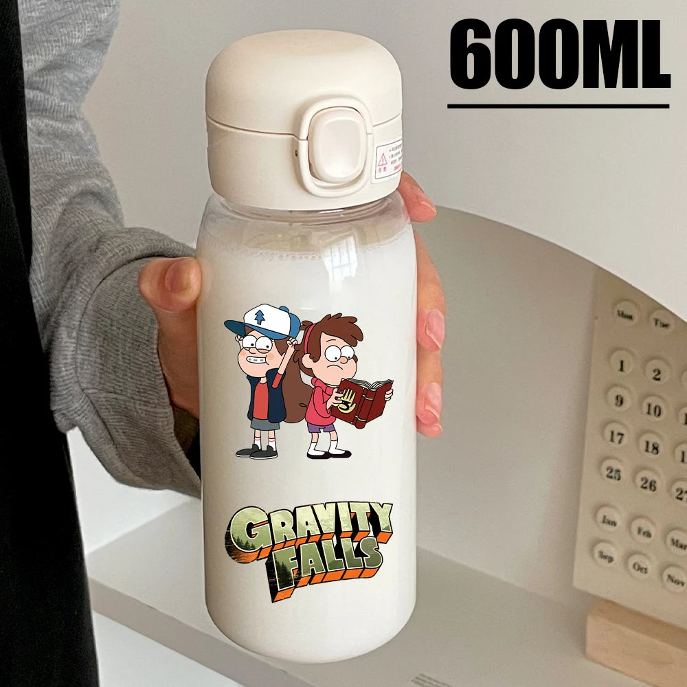 Disney Gravity Falls Water Bottle - 600ML Leak-Resistant Portable Drinking Cup - Transparent PC Design Featuring Dipper and Mabel-GDXZ-41-600ml-