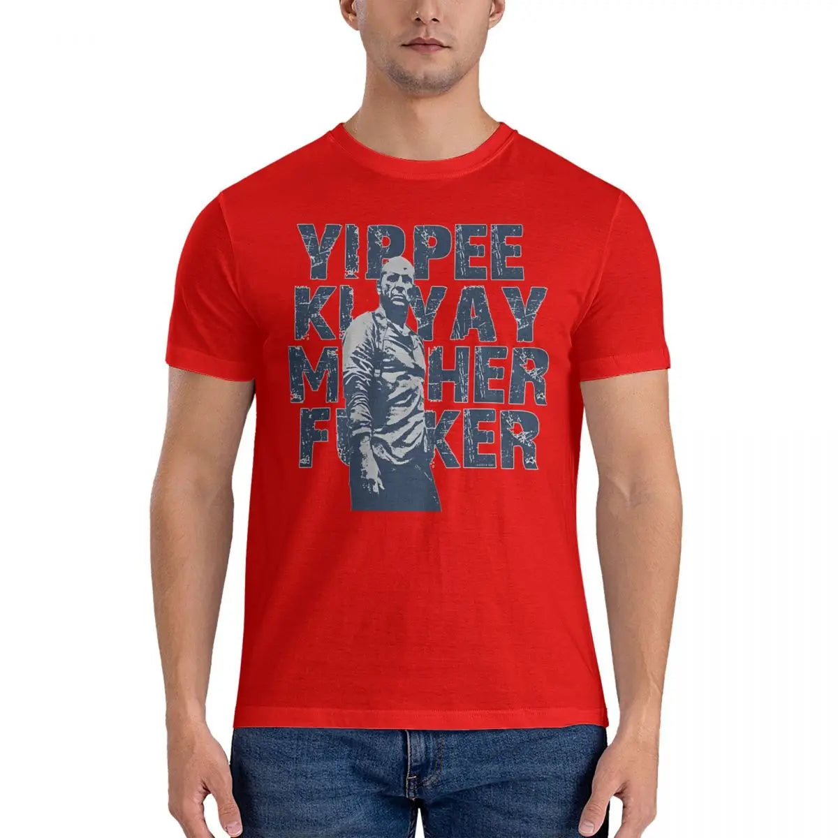 Men's T-Shirt - Yippee Ki Yay - Die Hard Casual Tees - 100% Cotton - Short Sleeve Round Collar - Clothing S-5XL-Red-M-