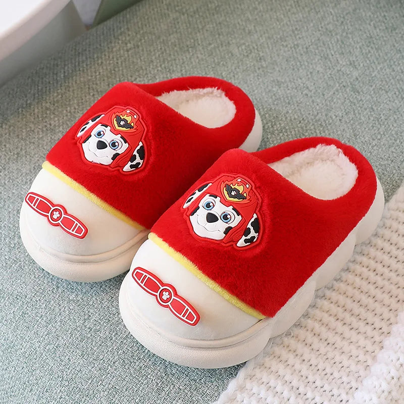 Paw Patrol Boys Girl Slippers Winter Kawaii - Warm Plush Home Indoor Slippers - Children's Non-Slip Baby Slippers Anime Cartoon Gift-Marshall-Size 24-25 In 17cm-