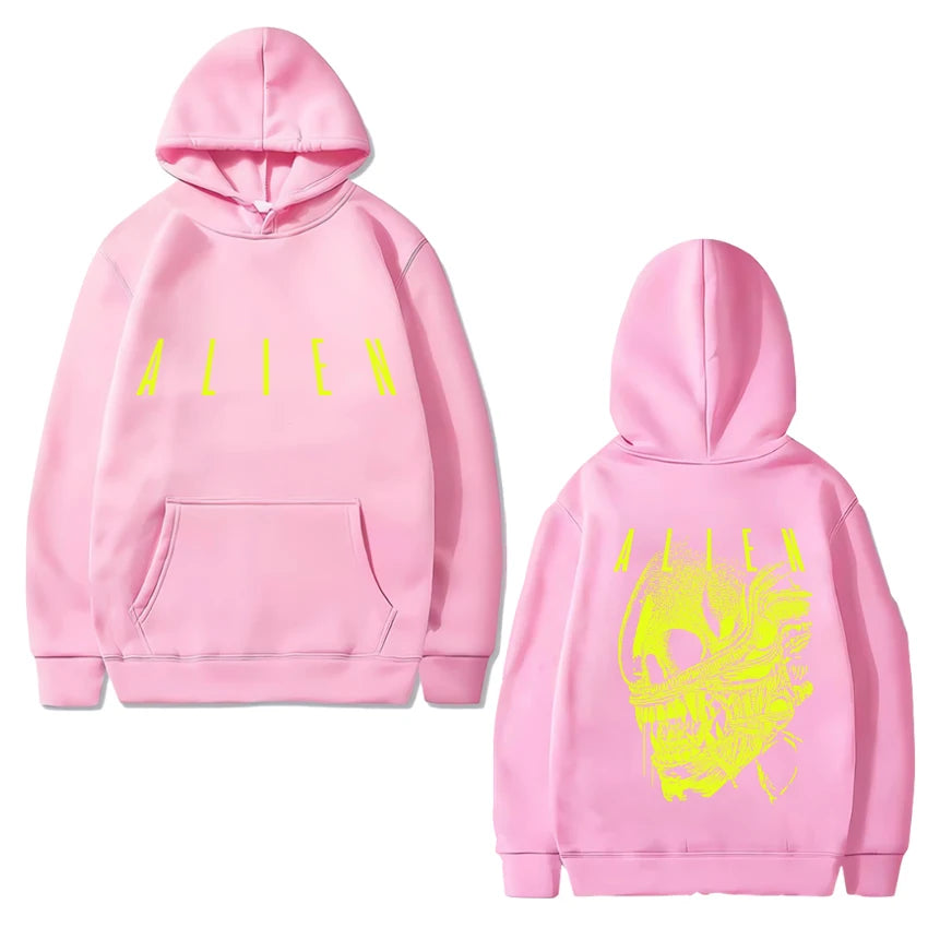 Alien Graphic Hoodie - Vintage Black Streetwear - Fleece Oversized Sweatshirt for Fans-Pink-XXXL-