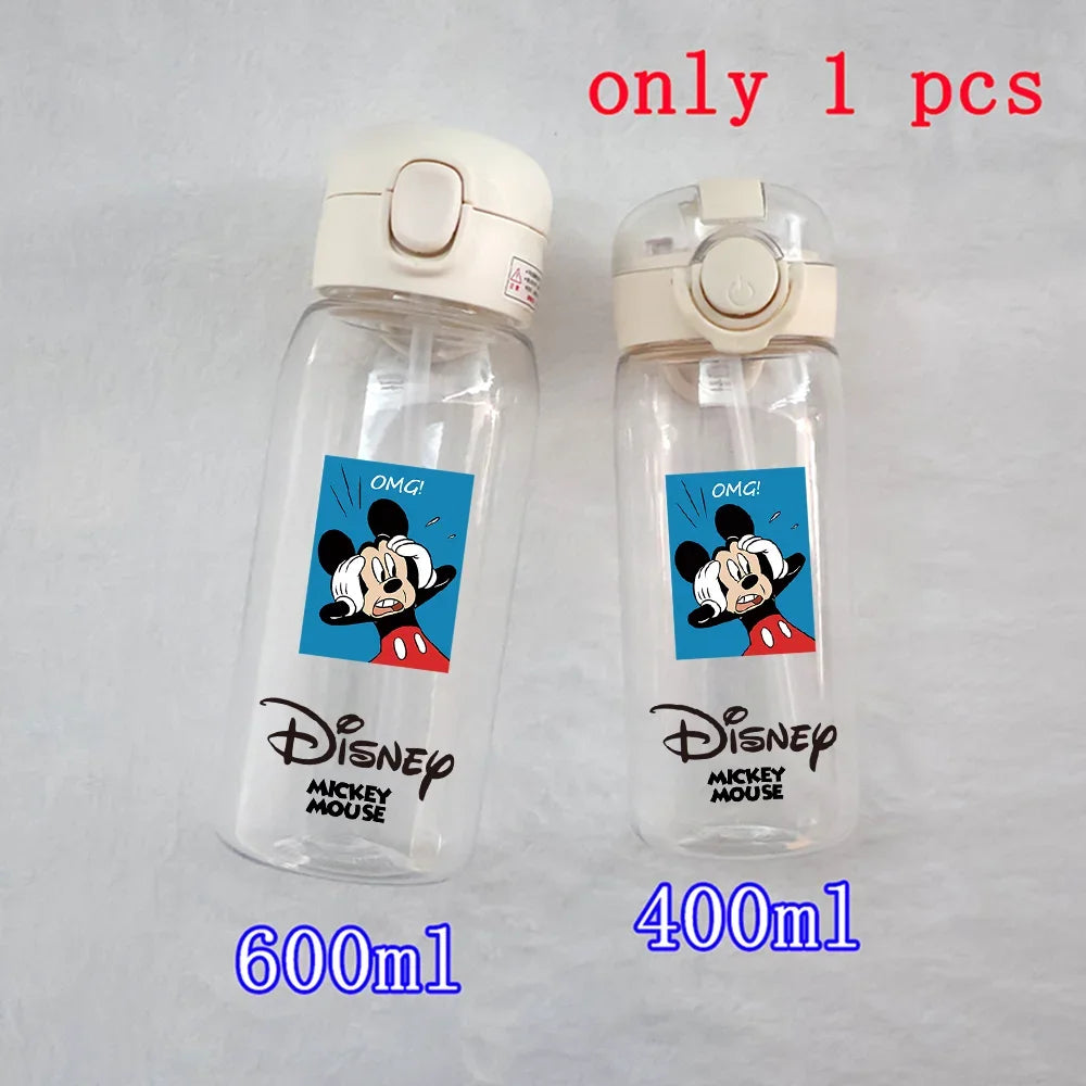 Disney Mickey Mouse Straw Bottle - 400/600ML Transparent Plastic - Portable Kids Drinking Water Cup with Donald Duck-TMSB-25-400ML-