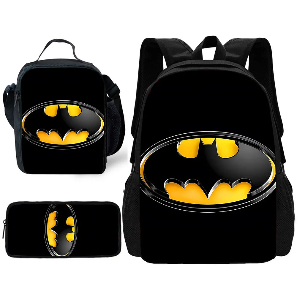 Child Superhero Batmans School Backpack with Lunch Bags ,Pencil Bags ,School Bags for Boys Girls Best Gift-TZ-212X22A2-