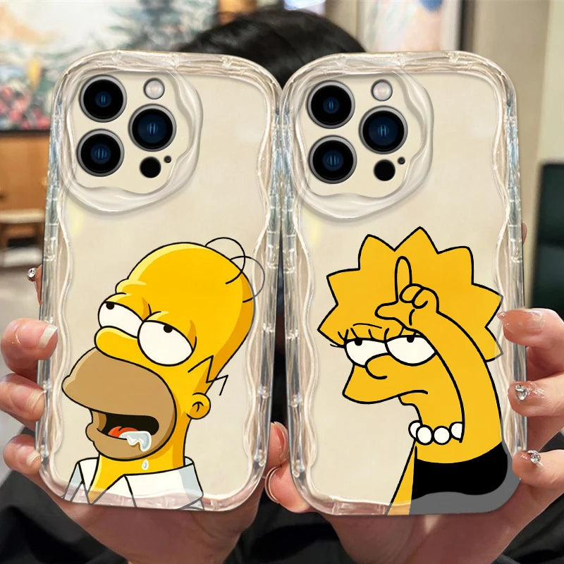 Simpsons Cute Family Phone Case for iPhone 15 14 13 12 11 - Wave Oil Transparent Soft Cover-