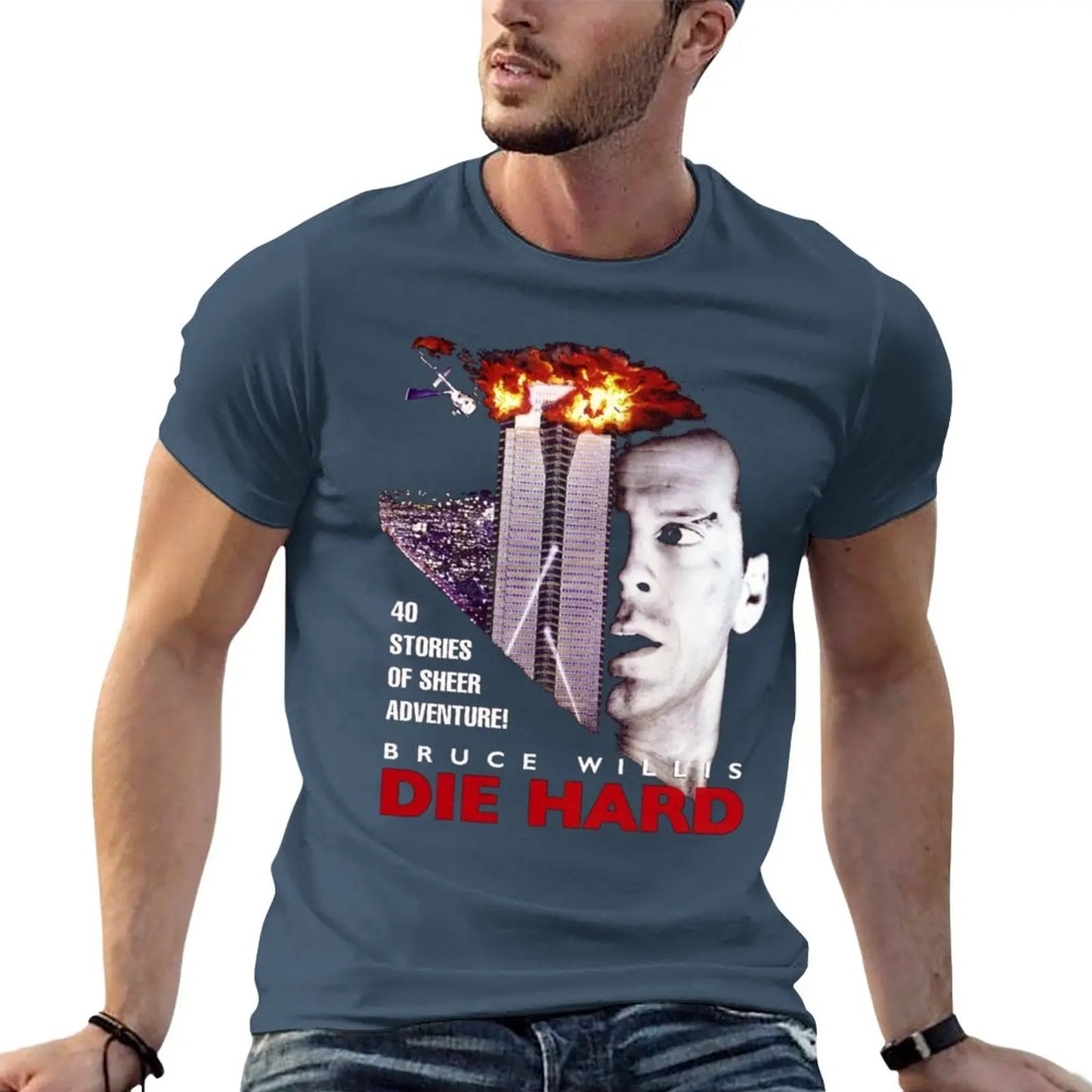 DIE HARD - (Only works with black) - T-Shirt Blank - Graphics T-Shirt - Plain Black Tees for Men-Navy-S-