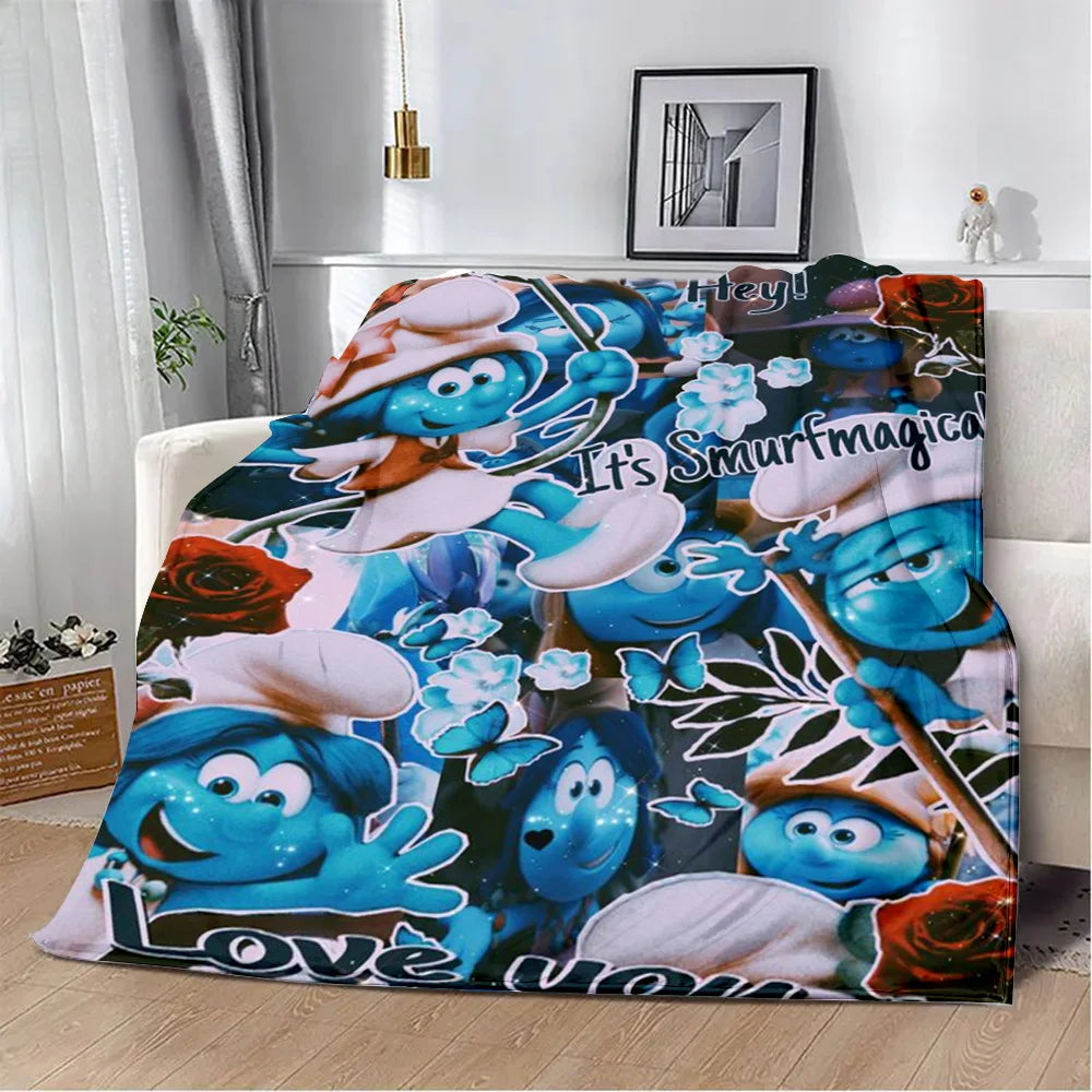 Cute Smurfs Printed Blanket Throw - Soft Warm Cartoon Picnic Blanket, Home Travel Comfort, Retro Birthday Gift-1539CS24823A6-76x102cm-Gai-