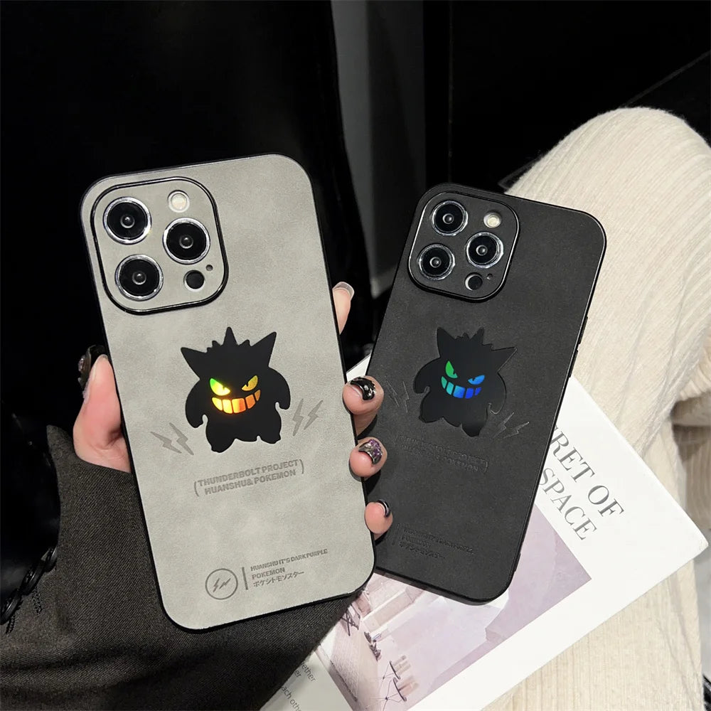 Miniso Cartoon Pokémon Pikachu Gengar Leather Embossing Phone Case - For iPhone 15 14 13 12 11 16 Pro Max-