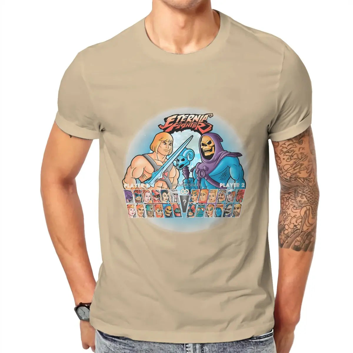 Eternia Fighter T-Shirt: He-Man & Masters of the Universe Gift - Pure Cotton Men's Round Collar Classic Design-Khaki-4XL-