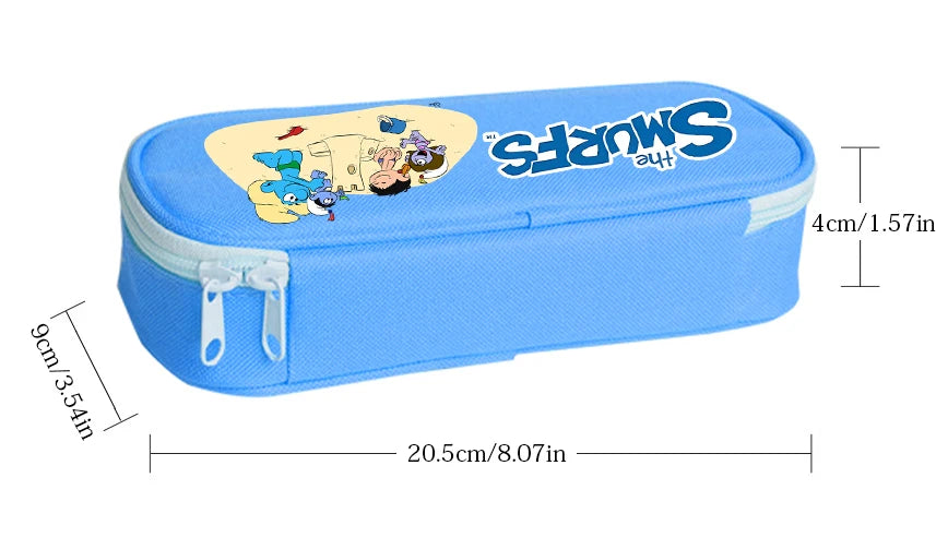 Anime Smurfs Pencil Case Organizer - Cartoon Print Stationery Bag, Kids School Supplies Storage, Retro Student Gift-