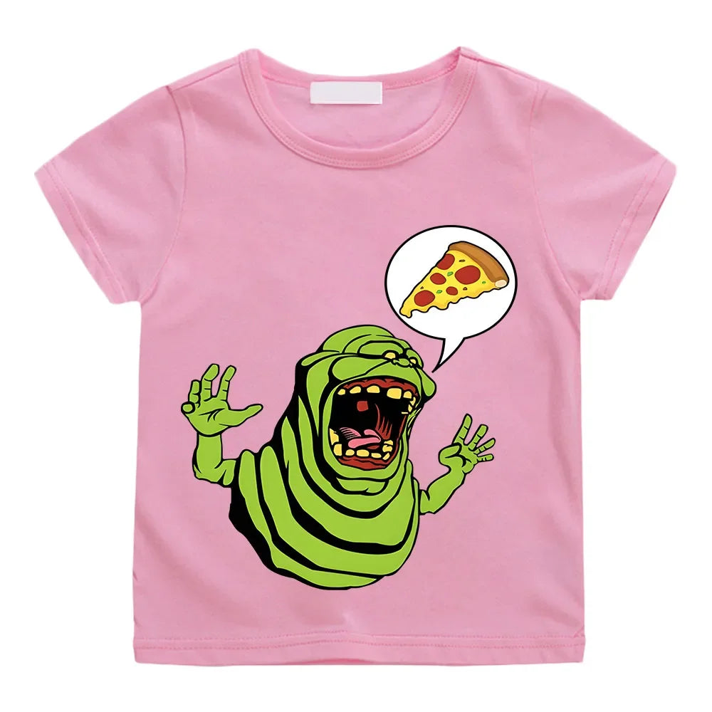 Ghostbusters Kids Cotton T-Shirt - Summer Casual Graphic Tee for Boys and Girls-pink-150-