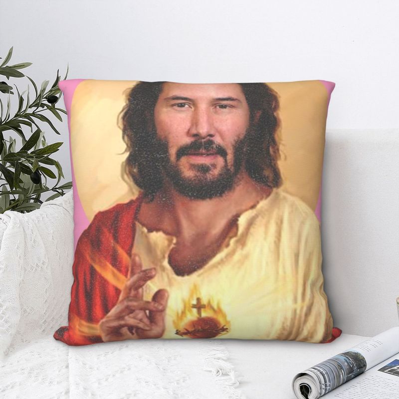 Saint Keanu Reeves Cushion Cover 3D Print Meme Jesus John Wick Throw Pillow Case for Sofa Custom Pillowcase Home Decor-