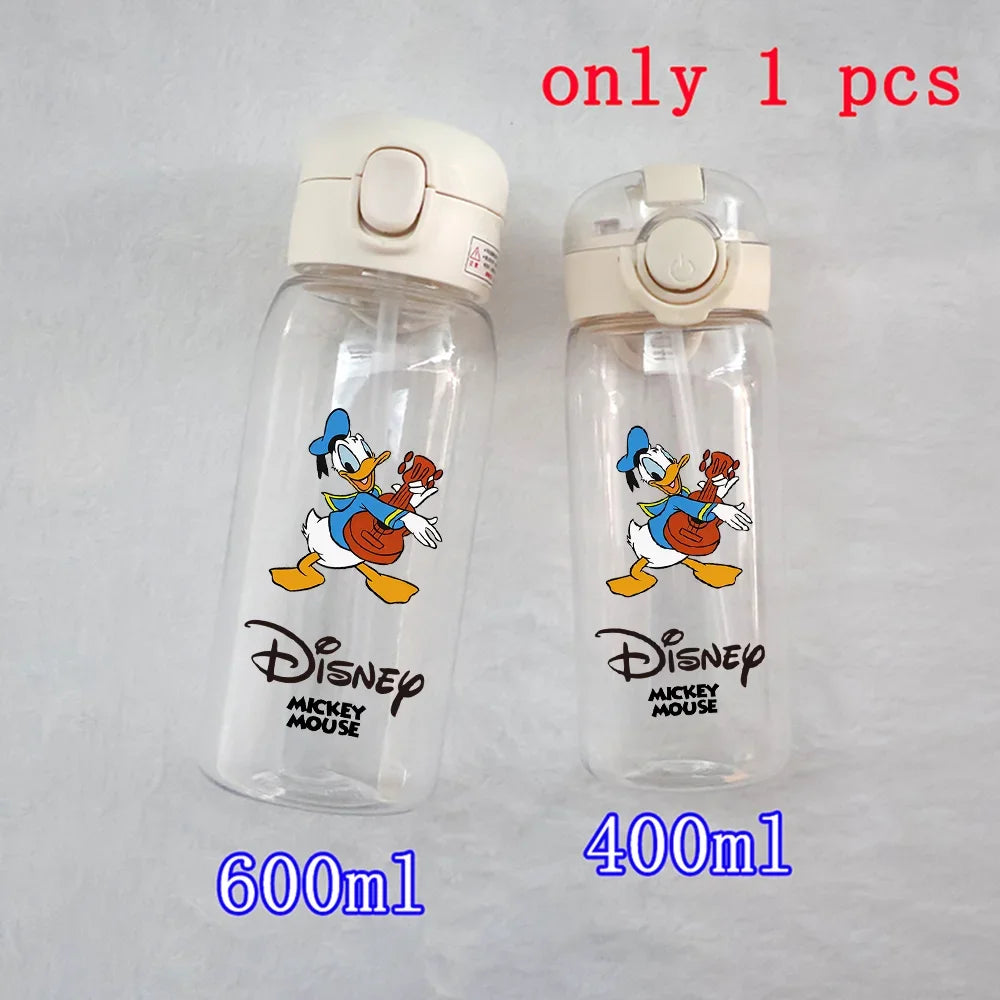 Disney Mickey Mouse Straw Bottle - 400/600ML Transparent Plastic - Portable Kids Drinking Water Cup with Donald Duck-TMSB-31-400ML-