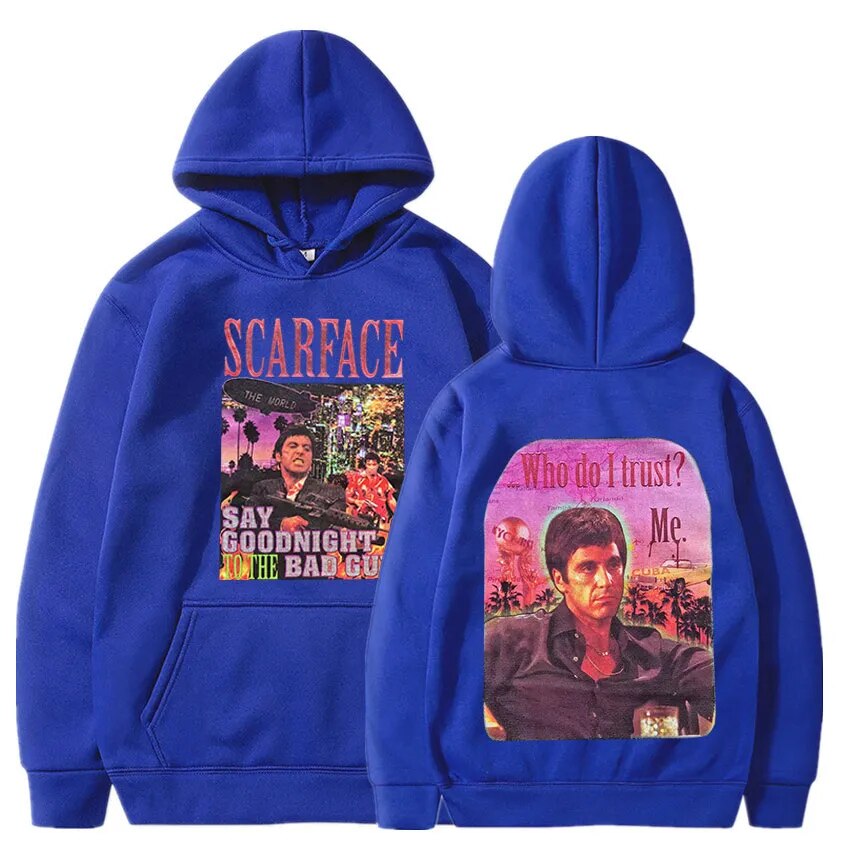 Scarface Tony Montana Hoodie - Double-Sided Print-Blue-S-