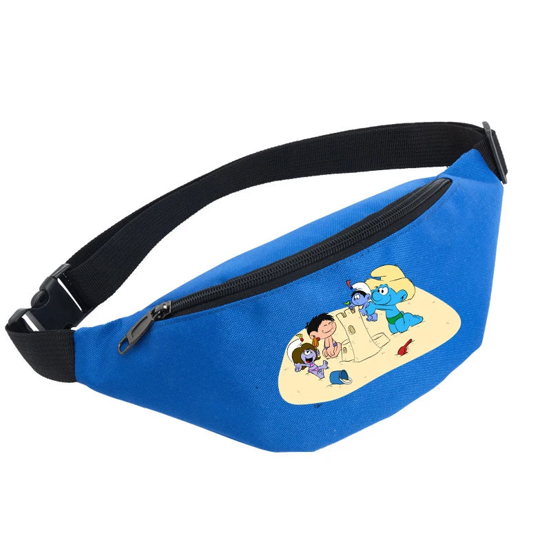 Anime Smurfs Kids Waist Bag - Cartoon Zipper Belt Pack for Outdoor Sports, Travel Shoulder Crossbody Gift Pouch-LJL 36-