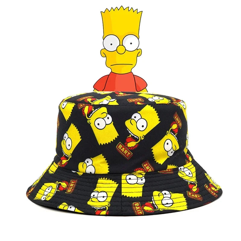 Simpsons Reversible Cotton Bucket Hat - Beach-Ready Retro Panama Hat - Unique Gift for Outdoor Lovers-Black-56-58cm-