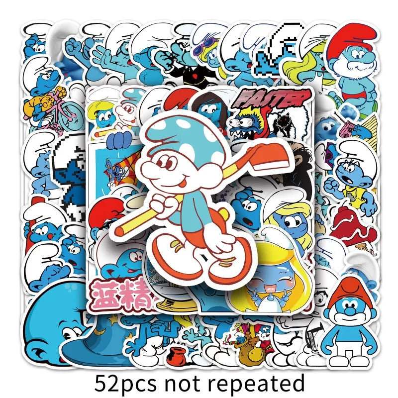 50pcs Smurfs Graffiti Cartoon Stickers - DIY Suitcase Laptop Decals, Retro Water Bottle or Guitar Decor Set-black-