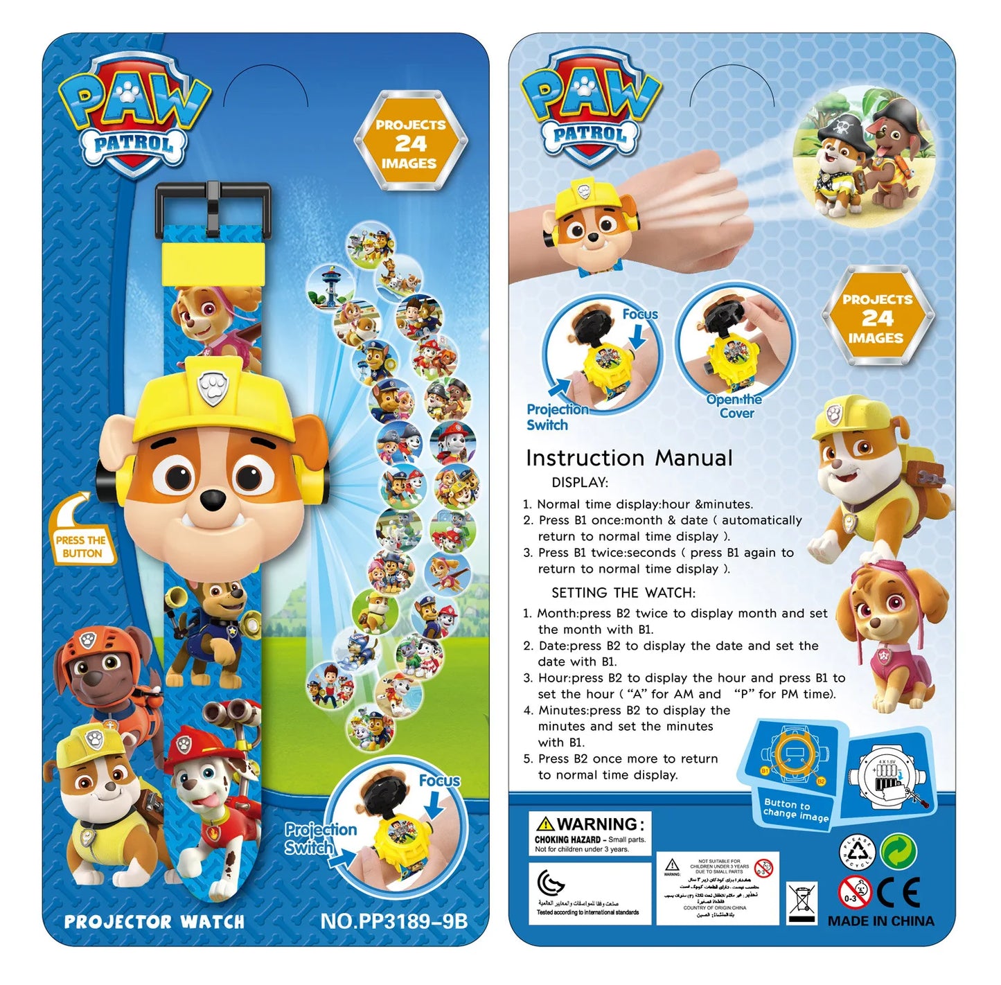 Paw Patrol Projection Watch - 3D Cartoon Design Featuring Skye, Chase & Rubble - Digital Toy Watch - Fun Gift Idea-Rubble-