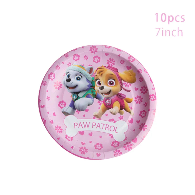 Paw Patrol Pink Birthday Skye Theme Party Decorations - Tableware Set Paper Plates Cups Napkins - For Kid Party Supplies Toy Gifts-10pcs 7inch plates-Other-