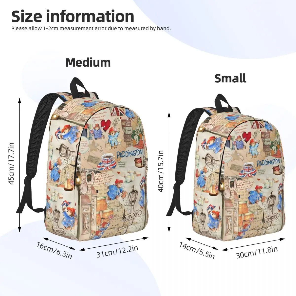 Britain Paddington Brown Bear Backpack for Men Women - Student Hiking Travel Daypack Cute Movie Cartoon College Shoulder Bag Gift-