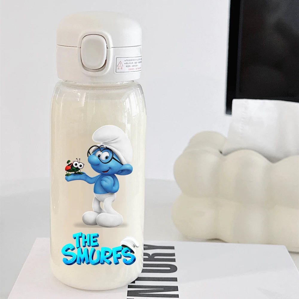 The Smurfs Straw Water Bottle - Large Capacity Cartoon Cup for Kids, Outdoor Sports, Portable Retro Anime Gift-18-600ML-