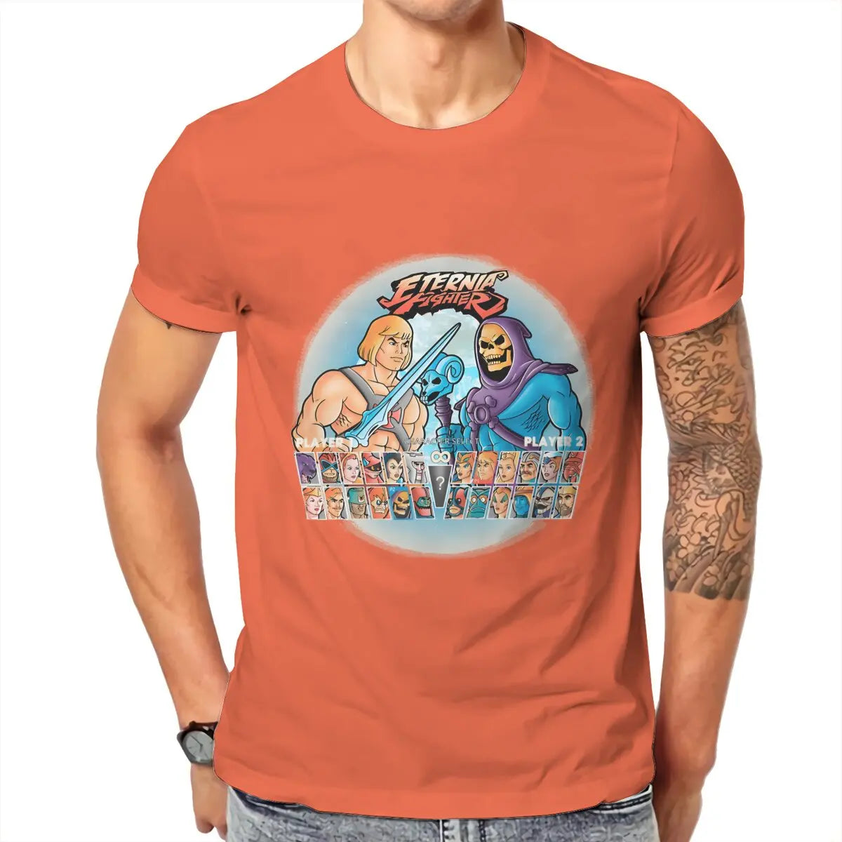 Eternia Fighter T-Shirt: He-Man & Masters of the Universe Gift - Pure Cotton Men's Round Collar Classic Design-Orange-6XL-