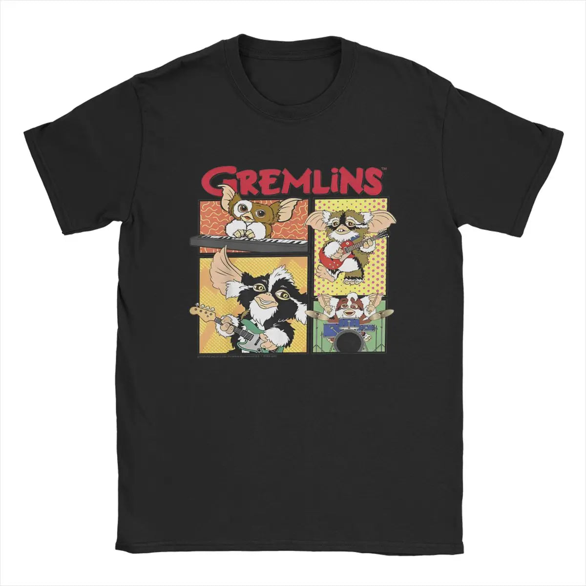 Men’s Gremlins Band - T Shirt 80s Movie - Mogwai Monster Pure - Cotton Vintage Short Sleeve - Round Collar Tee - Graphic Printed T-Shirt-black-M-