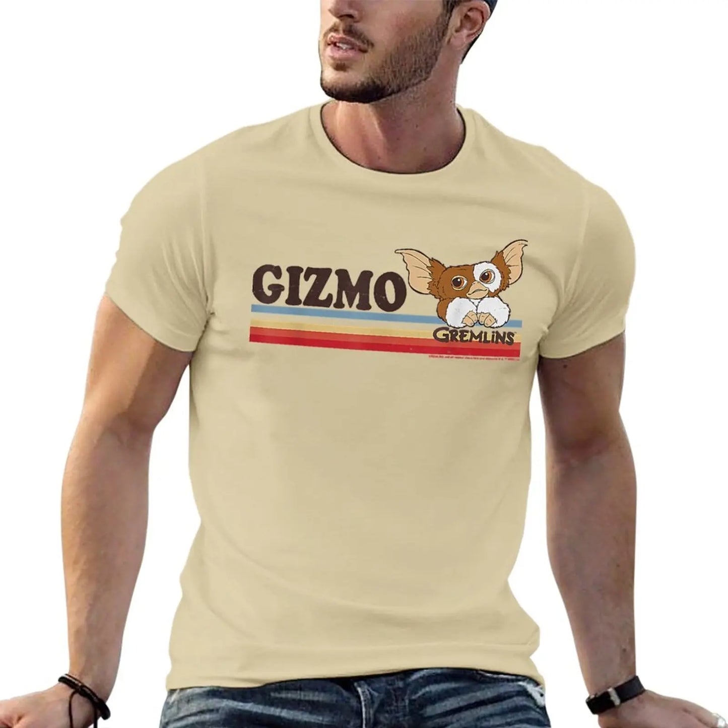 New Gremlins Gizmo - Retro Stripes - Essential T-Shirt - Sublime T Shirt - Black T Shirts - Sweat Shirt - T Shirts Men-Sand Colour-6XL-