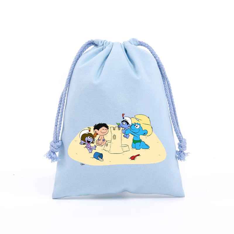 Anime Smurfs Kids Drawstring Bag - Cute Cartoon Print Sports Sack for Parties, Outdoor Gifts, Retro Hand Pouch-LJL 36-20x30cm-