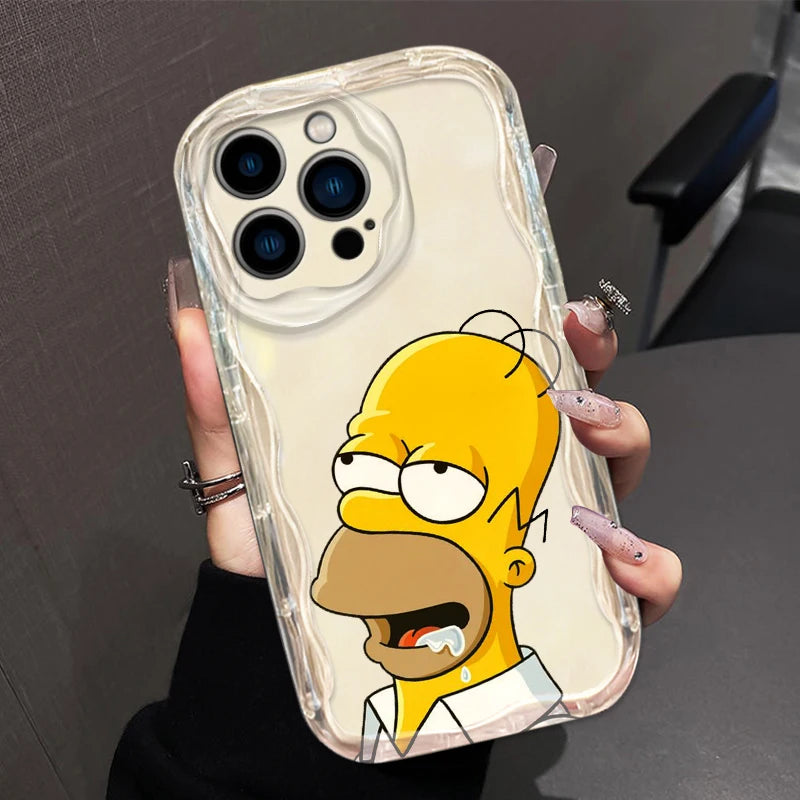 Simpsons Cute Family Phone Case for iPhone 15 14 13 12 11 - Wave Oil Transparent Soft Cover-A86Wtou01-iPhone XS-