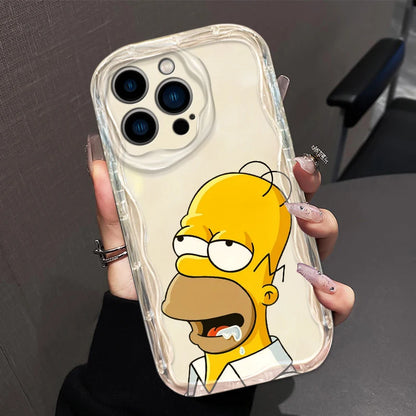 Simpsons Cute Family Phone Case for iPhone 15 14 13 12 11 - Wave Oil Transparent Soft Cover-A86Wtou01-iPhone XS-