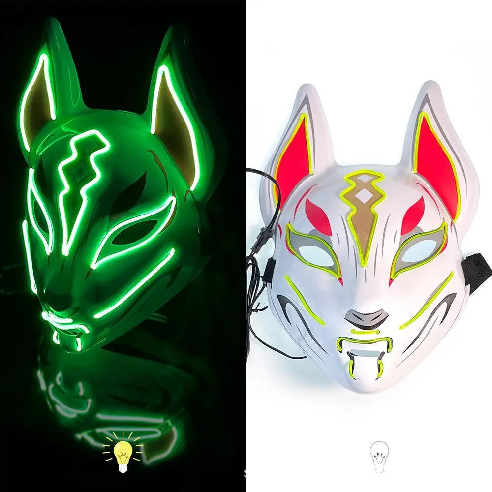 Hot Sale Halloween Glowing Face Mask - LED Fox Mask for Men and Women, Features Game Theme for Cosplay Party and Carnival Costume, Half Face Mask-5-