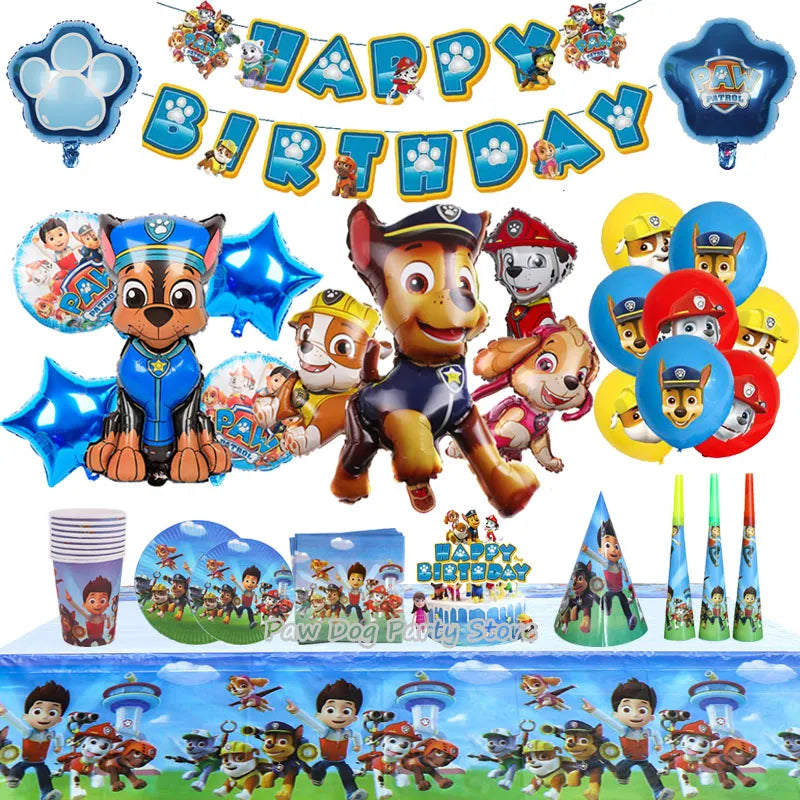 PAW Patrol Birthday Decoration Foil Balloon - Disposable Tableware Set Dog Chase Marshall Skye - For Kids Birthday Party Supplies-