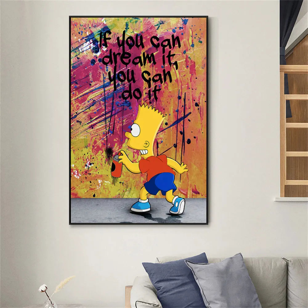 Inspirational Simpsons Wall Art - “Dream It, Do It” Canvas Poster - Perfect Gift for Children’s Rooms - Sizes To Fit-