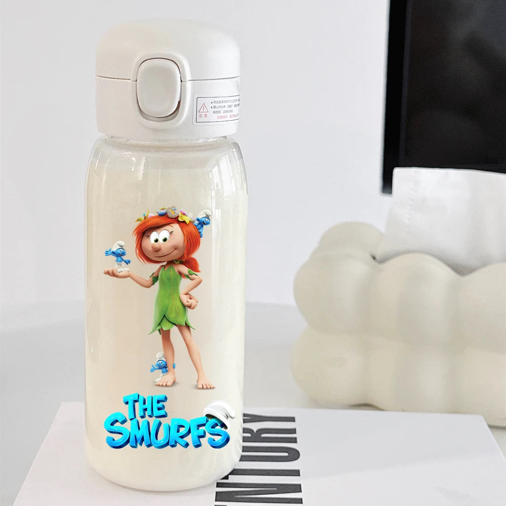 The Smurfs Straw Water Bottle - Large Capacity Cartoon Cup for Kids, Outdoor Sports, Portable Retro Anime Gift-25-600ML-