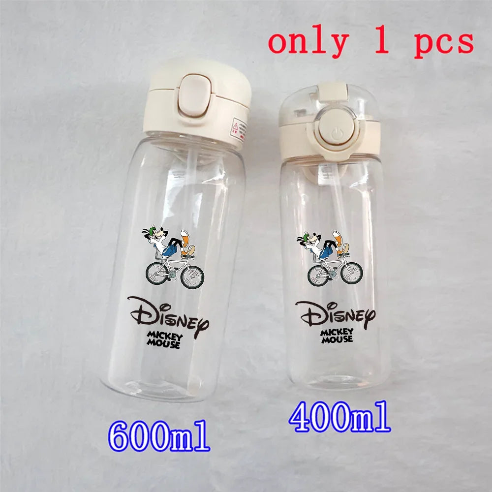 Disney Mickey Mouse Straw Bottle - 400/600ML Transparent Plastic - Portable Kids Drinking Water Cup with Donald Duck-TMSB-22-400ML-