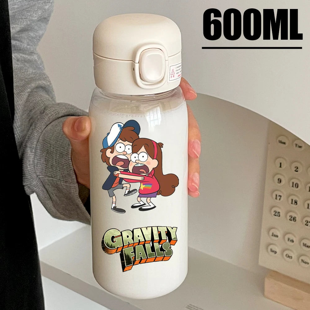 Disney Gravity Falls Water Bottle - 600ML Leak-Resistant Portable Drinking Cup - Transparent PC Design Featuring Dipper and Mabel-GDXZ-12-600ml-