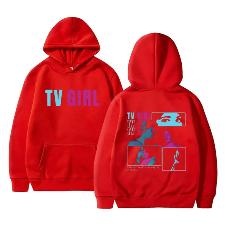 TV Girl Hoodie - Who Really Cares Album Graphic - Vintage Oversized Pullover Sweatshirts-Red-XXL-