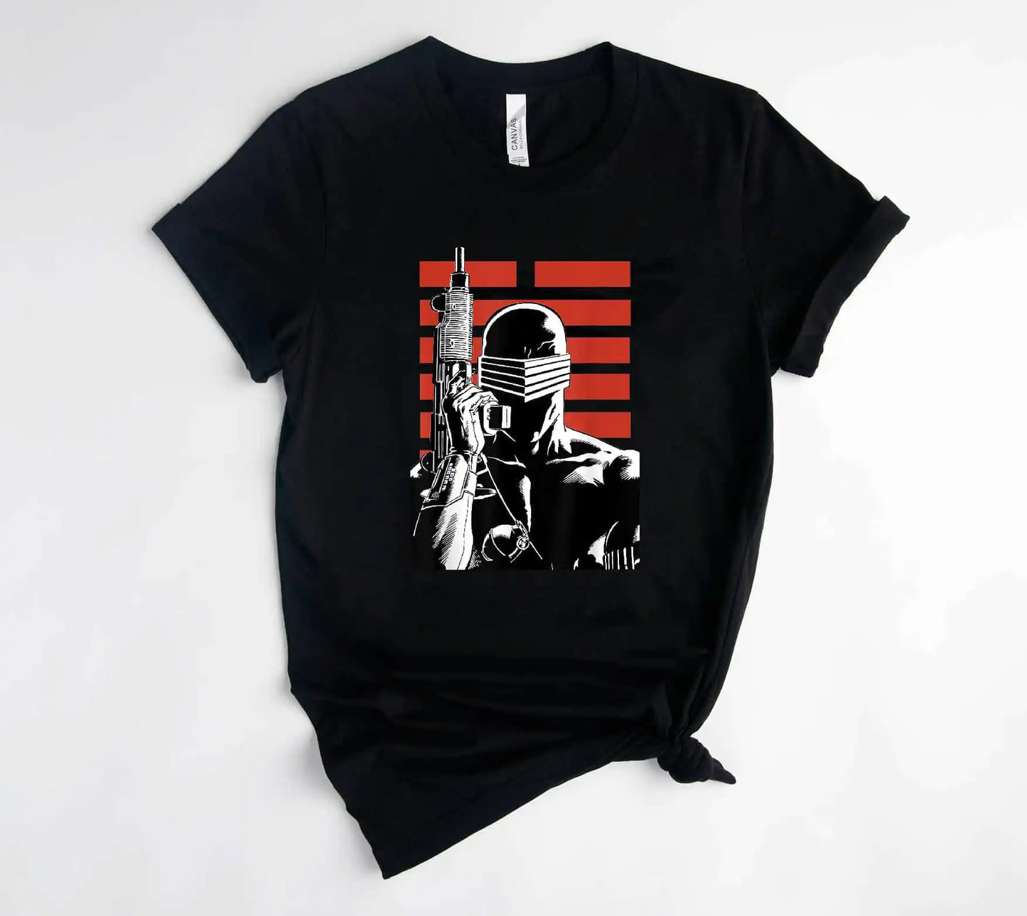 G.I. Joe Snake Eyes Retro Red Stripe Portrait T-Shirt - Vintage 80s Cartoon Fan Gift Tee-