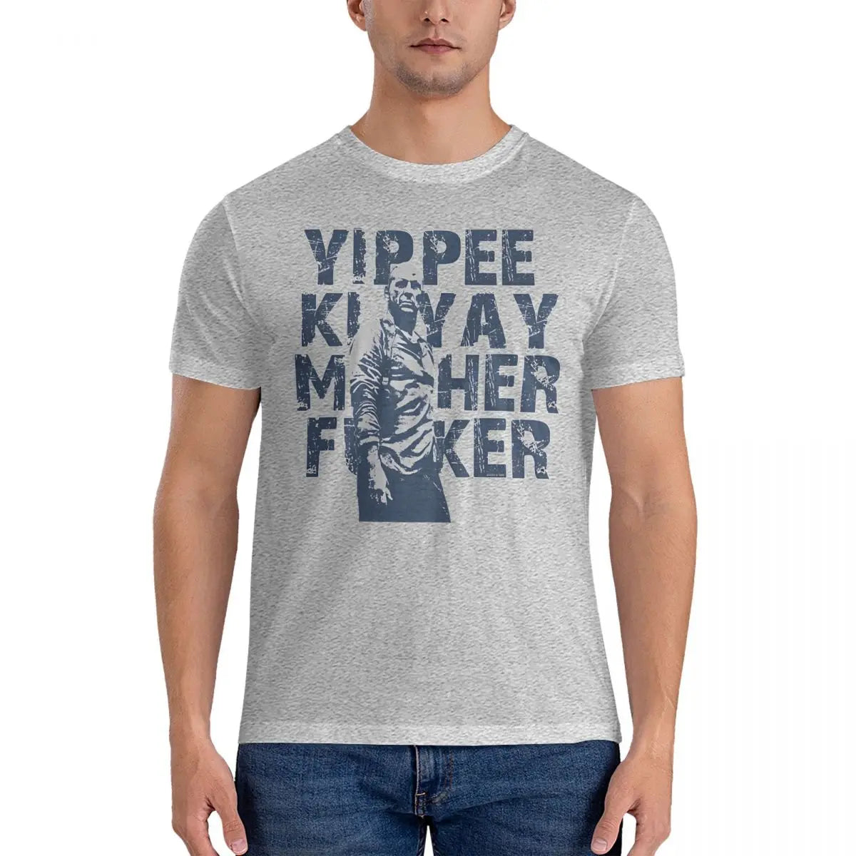 Men's T-Shirt - Yippee Ki Yay - Die Hard Casual Tees - 100% Cotton - Short Sleeve Round Collar - Clothing S-5XL-GRAY-M-