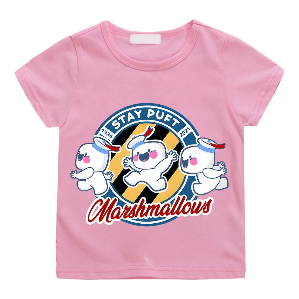 Ghostbusters Kids Cartoon T-Shirt - 100% Cotton Summer Tops for Boys and Girls-pink-8T-