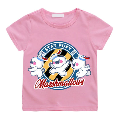 Ghostbusters Kids Cartoon T-Shirt - 100% Cotton Summer Tops for Boys and Girls-pink-8T-