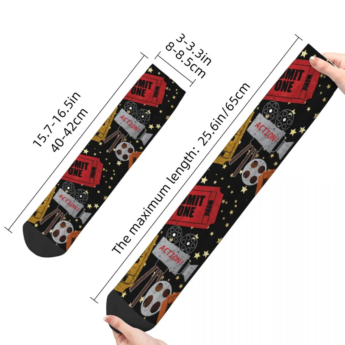 Movie Night Fashion Socks - Men & Women Vintage Film - Harajuku Middle Tube Stockings for All Seasons-WHITE-One Size-